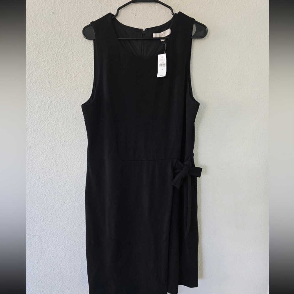 $89 Loft Black Wrap Dress Women Sz 14 Sleeveless SideTie Pencil Witchy New - Picture 4 of 12